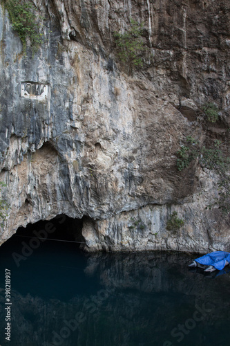The cave from which the river Buna flows in the town of Blagaj. Bosnia and Herzegovina