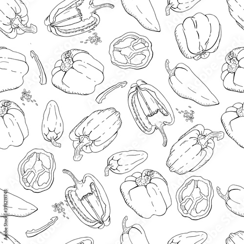 Seamless pattern with Bell Peppers. Black and white.