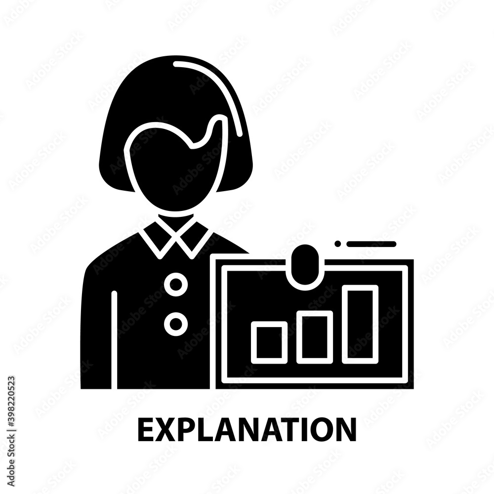 explanation icon, black vector sign with editable strokes, concept illustration explanation icon, black vector sign with editable strokes, concept illustration