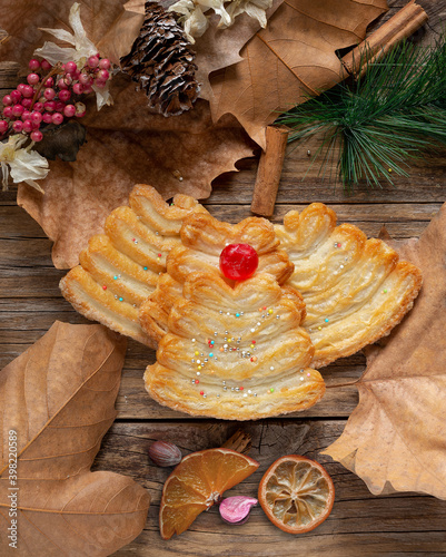 sweet and light puff pastry with honey photo