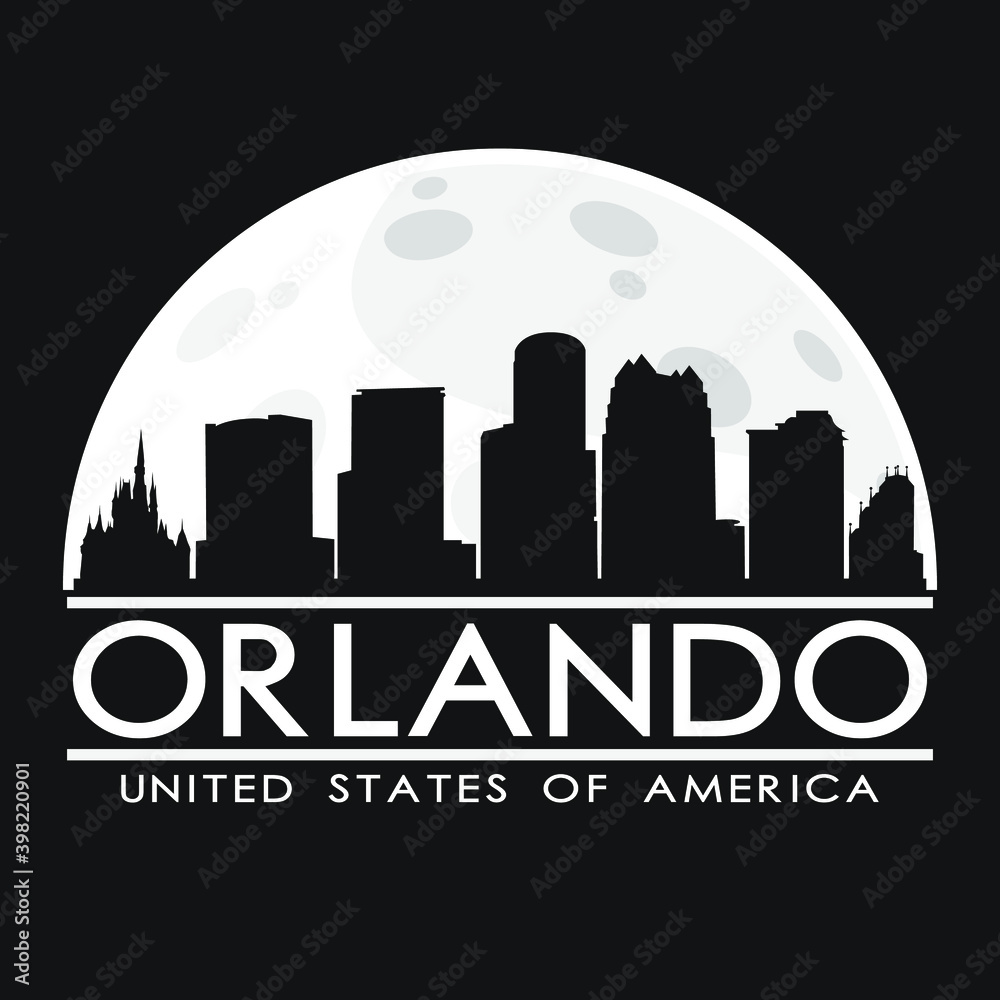 Orlando Full Moon Night Skyline Silhouette Design City Vector Art Vector.