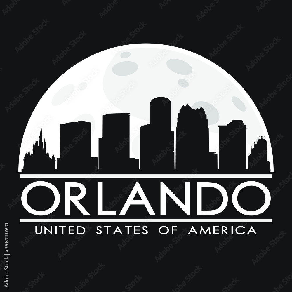 Fototapeta premium Orlando Full Moon Night Skyline Silhouette Design City Vector Art Vector.