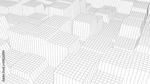 Vector perspective grid forming abstract blocks. Detailed lines forming an abstract background