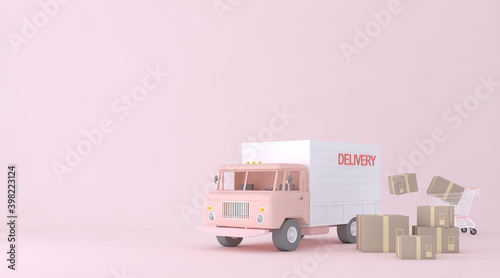 3D Online express delivery service concept, fast response delivery by scooter, courier Pickup, Delivery, Online Shipping Services. 3d Rendering.	