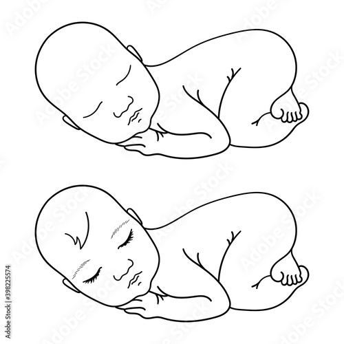 Sleeping baby. Newborn outline icon. Vector illustration.
