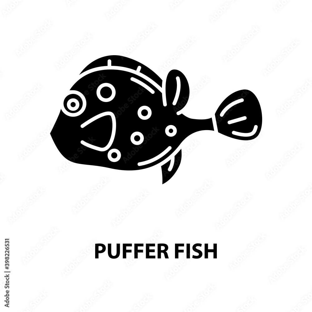 puffer fish icon, black vector sign with editable strokes, concept illustration puffer fish icon, black vector sign with editable strokes, concept illustration