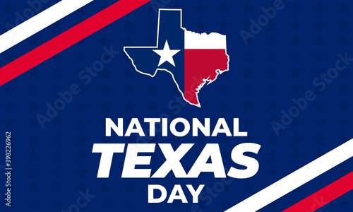 National Texas Day. February 1. National Texas Day recognizes the Lone Star State along with its fierce record of indepenence, people and history. Design for poster, card, banner, background. 