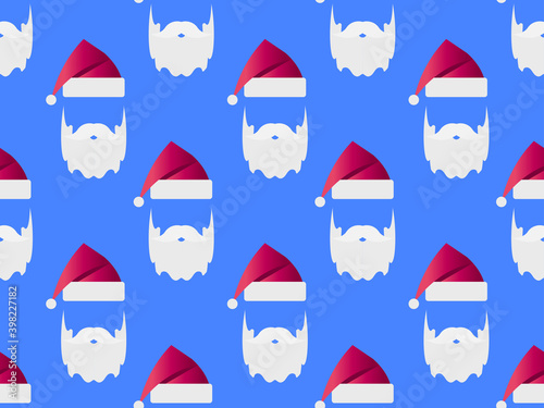 Santa Claus hat and white beard seamless pattern. Merry Christmas. Xmas holiday decoration for greeting cards, print and wraping paper. Vector illustration