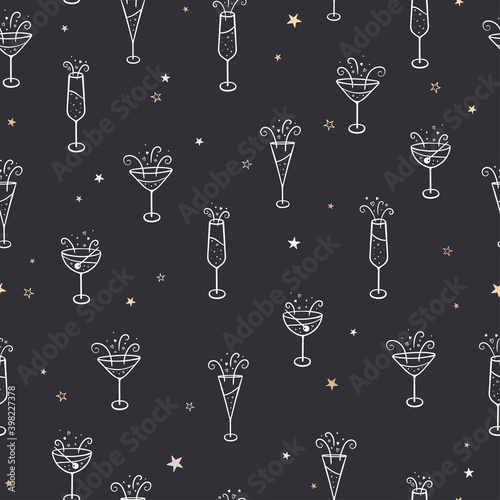 Lovely hand drawn party seamless pattern, great for New Year's Eve, banner, textiles, banner, wallpaper, wrapping - vector design