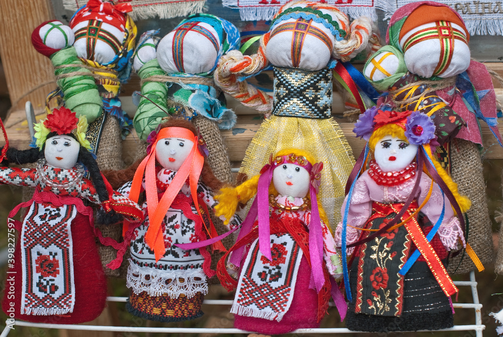 Fototapeta premium A series of Ukrainian folk dolls, motankas 