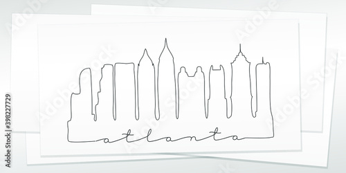 Atlanta, GA, USA Doodle Skyline Hand Drawn. City One Line Art Illustration Landmark. Minimalistic Sketch Pen Background.