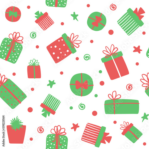 Vector seamless pattern with cute gift boxes. Christmas background for wrapping papper  wallpapers  fabric print