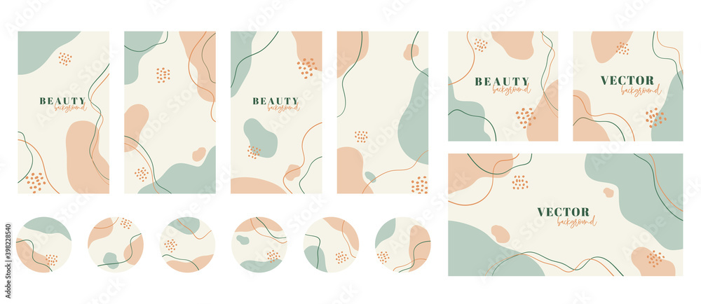 Social media stories, posts, highlights, banner templates. Abstract organic minimal trendy vector backgrounds with copy space for text