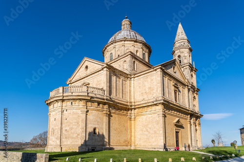 Картината върху платно The Temple of San Biagio, imposing travertine church, in the middle of the Tusca