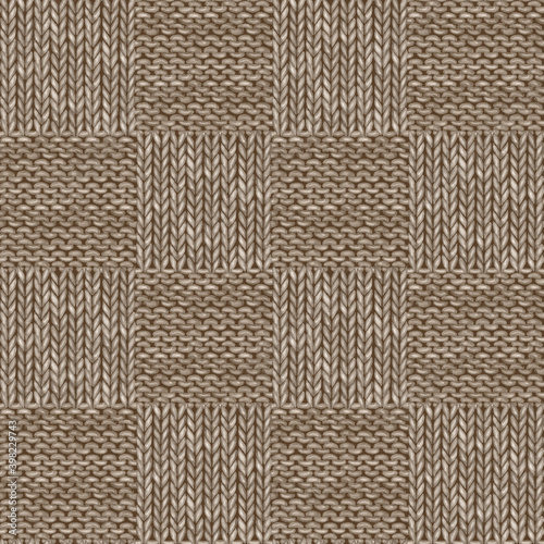 Fotografie Brown patchwork checkered realistic knitted seamless pattern
