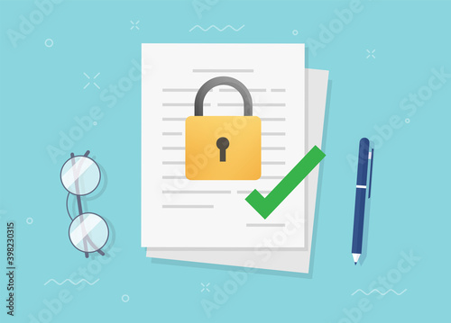 Non disclosure confidentiality agreement vector, nondisclosure nda contract document flat cartoon illustration, copyright and intellectual property protection signed concept