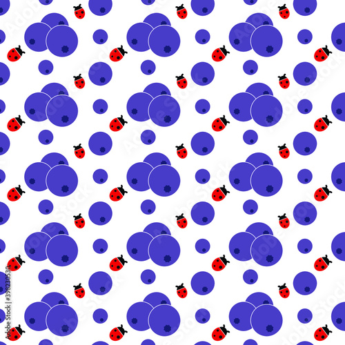 vector pattern of wild berries and ladybug. pattern of purple berries