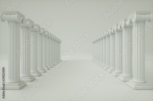 Fototapeta Naklejka Na Ścianę i Meble -  White corridor with acnient columns.  3d render background.