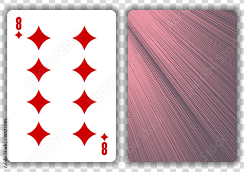 Eight of diamonds playing card, isolated on transparent background. Vector illustration. photo