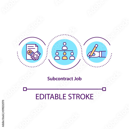 Subcontract job concept icon. Outsourcing practice idea thin line illustration. Freelancer, independent contractor. Contractual fee. Vector isolated outline RGB color drawing. Editable stroke