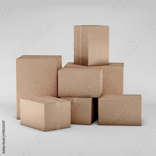 Cardboard boxes mockup on white color background