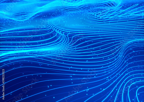 Fototapeta Naklejka Na Ścianę i Meble -  Wavy splines 3d render. Technology background design.