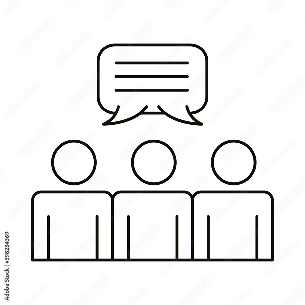 three workers with speech bubbles coworking line style icon three workers with speech bubbles coworking line style icon
