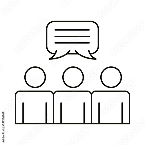 three workers with speech bubbles coworking line style icon