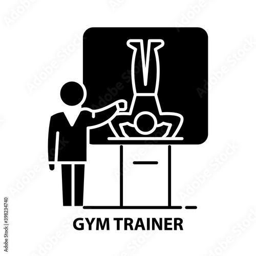 gym trainer icon, black vector sign with editable strokes, concept illustration