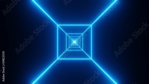 Blue wireframe tunnel fly through 3d illustration background wallpaper © Michael