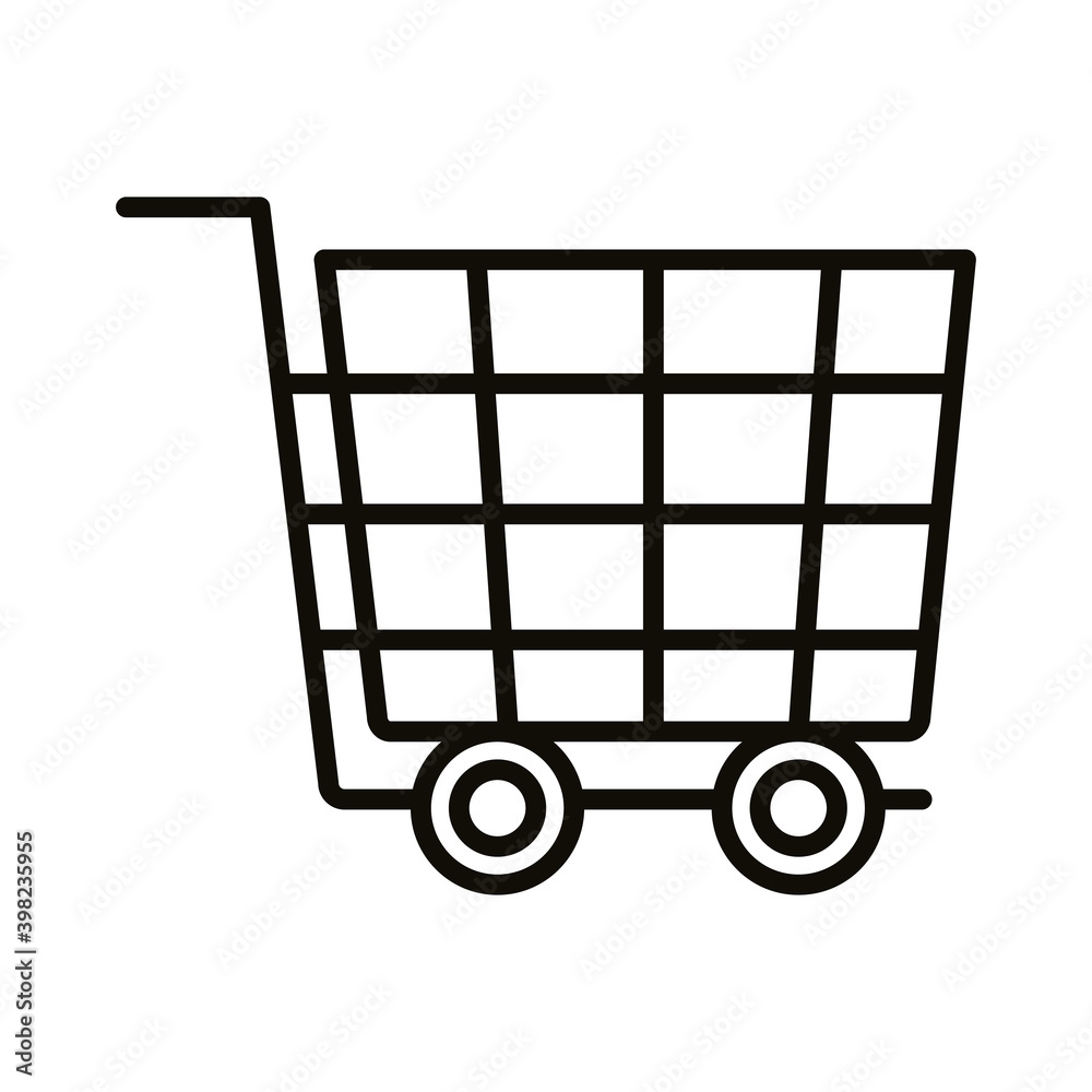 shopping cart with checkered supermarket style line icon