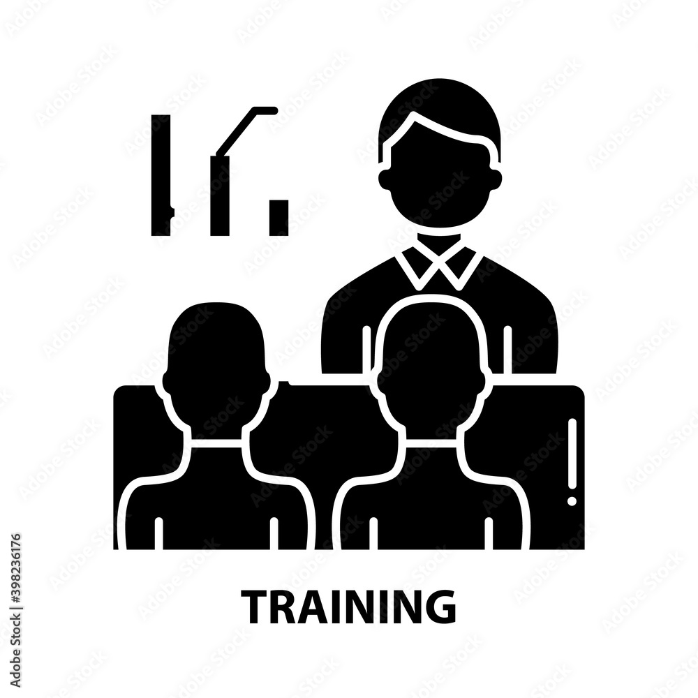 training icon, black vector sign with editable strokes, concept illustration training icon, black vector sign with editable strokes, concept illustration
