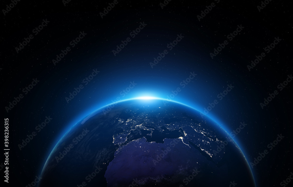 Night Earth. Elements of this image furnished by NASA.