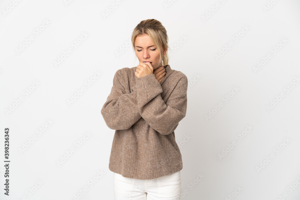 Young Russian woman isolated on white background coughing a lot Young Russian woman isolated on white background coughing a lot