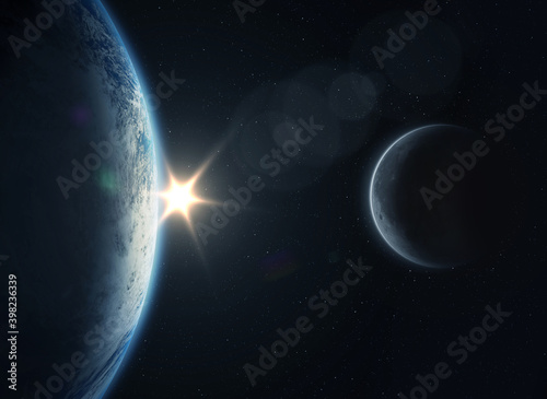 Earth and Moon. Elements of this image furnished by NASA.