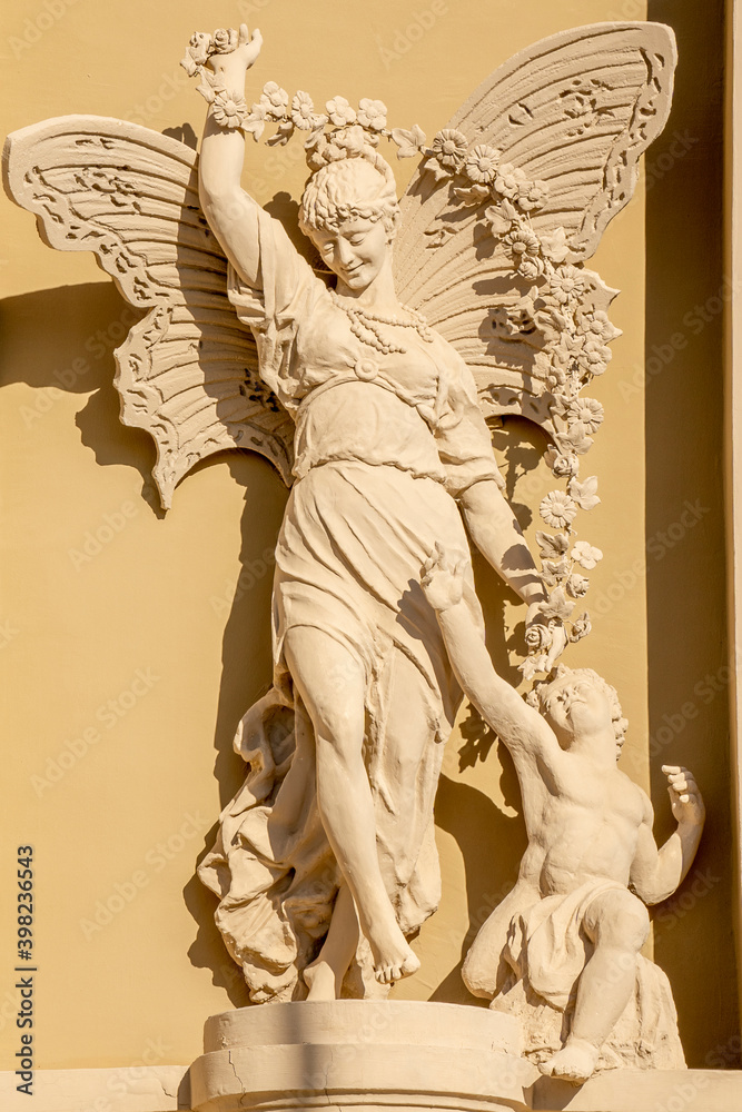MONTE CARLO, MONACO 29.11.2020 Statue on the facade of the Opera in Monte-Carlo. Hight quality photo MONTE CARLO, MONACO 29.11.2020 Statue on the facade of the Opera in Monte-Carlo. Hight quality photo
