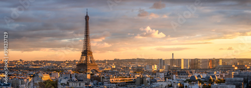Panoramic view of the Paris skyline with Eiffel Tower