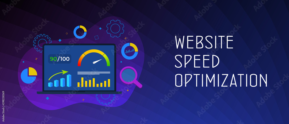 Website Page Speed Optimization concept. Laptop with high values point ...