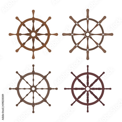 Set of steering boat wheels icon. Travel concept. Rudder, helm symbol. Template for mobile, website app or infographics materials.