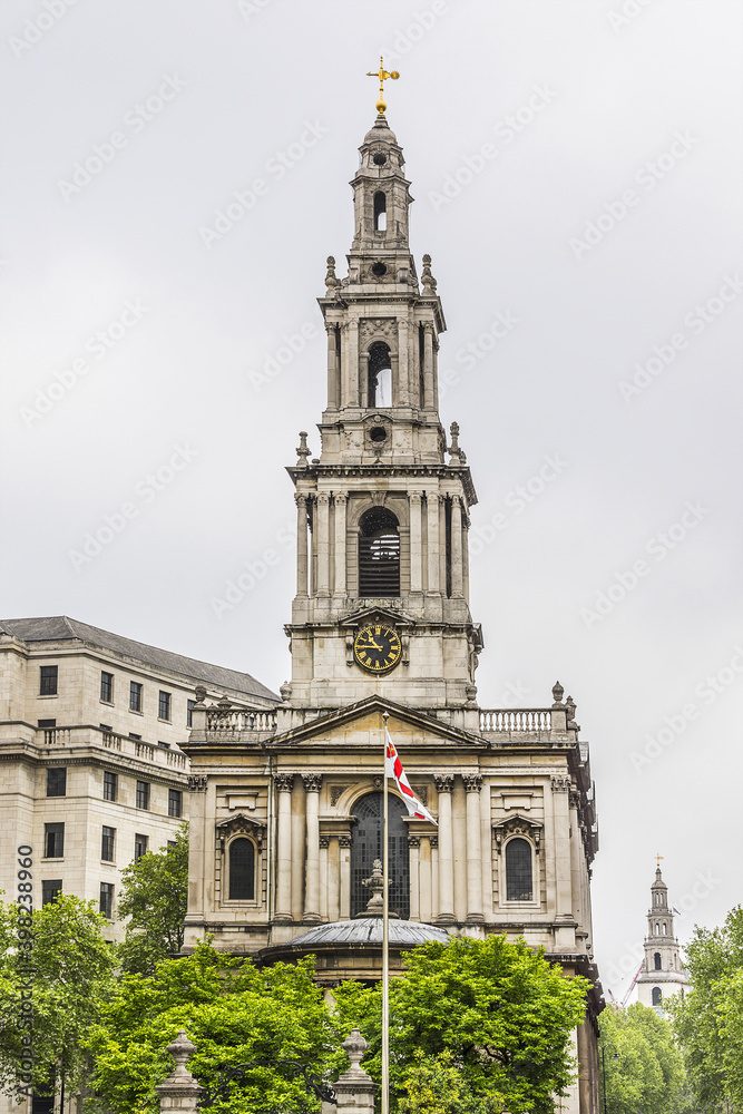 Church St Mary le Strand (1723) at the eastern end of the Strand in the City of Westminster, London. It is the official church of the Women's Royal Naval Service.