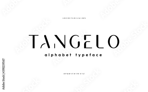 Stencil san serif, alphabet, uppercase letters, typography.  Simple elegant fashion minimalist lettering. Vector illustration. photo