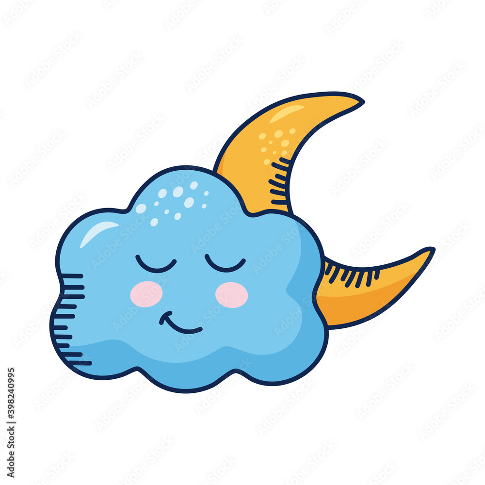 Fototapeta premium cloud with moon kawaii weather comic character