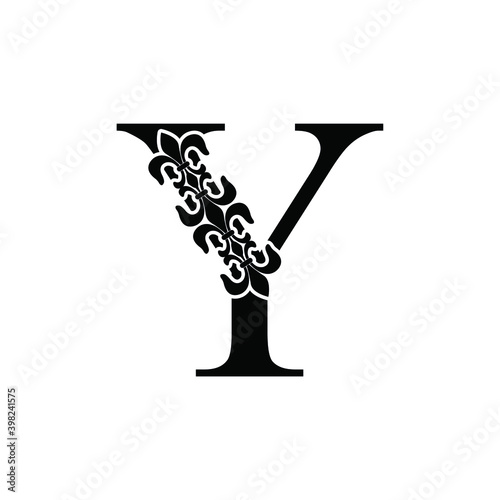 letter Y. Vintage black flower ornament initial letters. Alphabet. Logo vector   © veronchick84