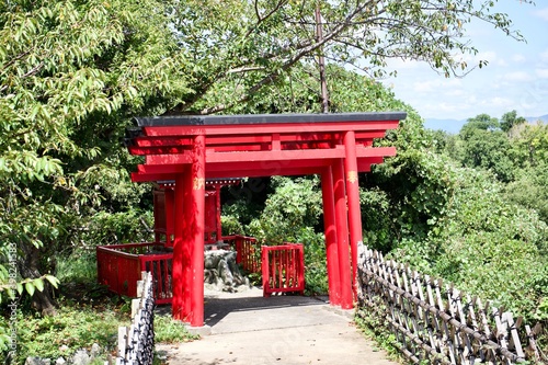The red Torii gate and small shrine at Hamamatsu castle.