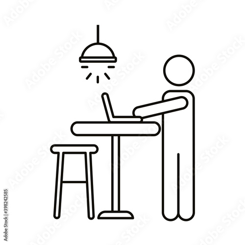 user avatar working in laptop line style icon