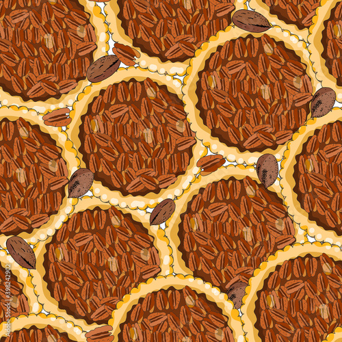 Seamless pattern with pecan pies. The theme of autumn, harvest and thanksgiving.