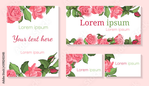 Set of rose templates for gift boxes and invitations