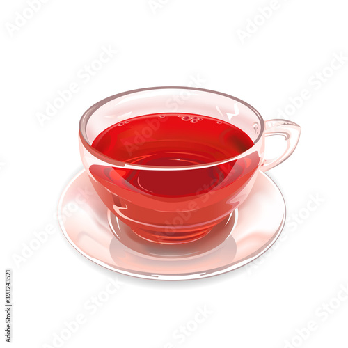 Photo realistic glass Cup of strawberry tea isolated on a white background. Vector.
