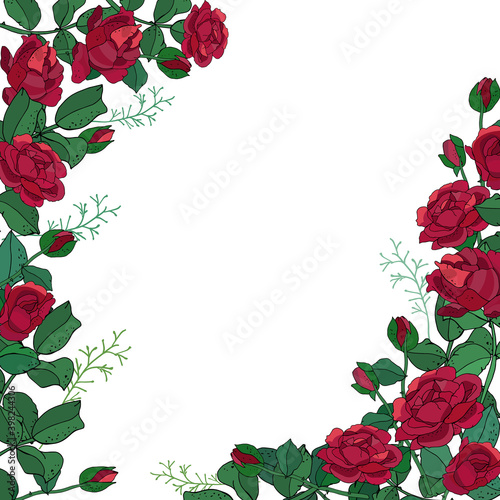 Floral template whith red roses. Excellent print for greeting cards, clothes, bed linens, fabric, textiles, gift box.