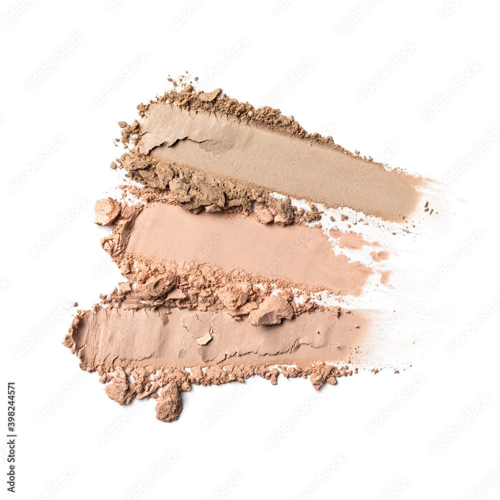 Close-up of make-up swatches. Smears of crushed nude beige face powder or foundation Close-up of make-up swatches. Smears of crushed nude beige face powder or foundation
